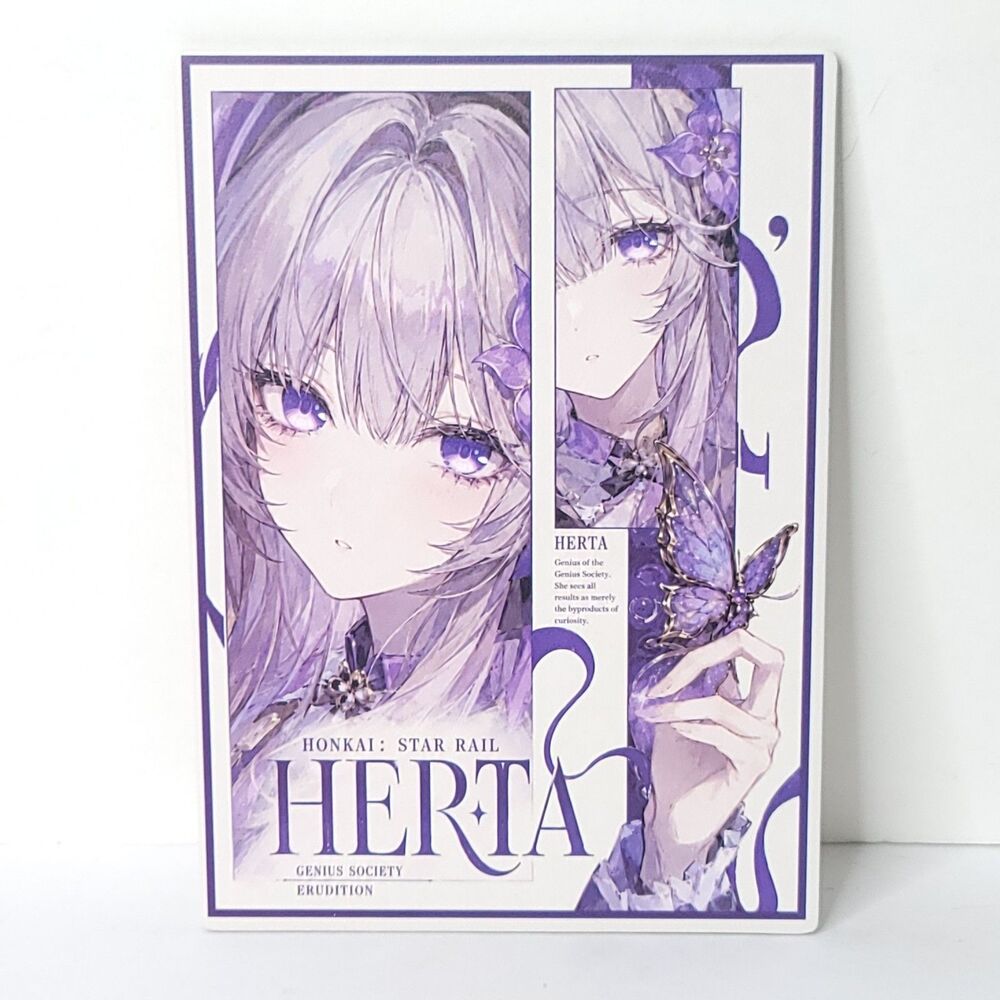 Herta Purple Butterfly Waifu Card Anime Girl Wall Art Oversized Board A5